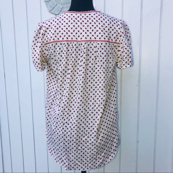 Max Studio blouse ladybug print button down top women’s small short sleeve - Picture 6 of 11